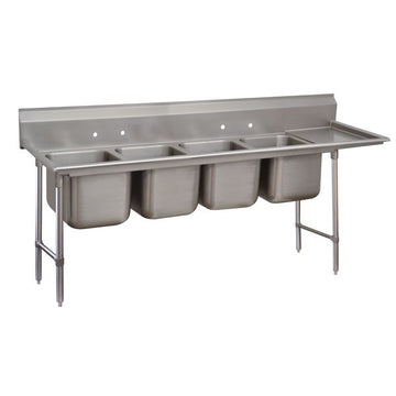 Advance Tabco 9-4-72 Stainless Steel 4 Compartment Sink, 27" Wide - 95"