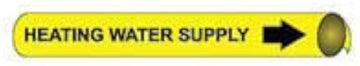 Pipe Marker - Precoiled and Strap-on - Heating Water Supply, Yellow, For Pipe 3-3/8" - 4-1/2",12"W
