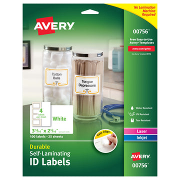 Avery 00756 Label, 2 15/16" x 3 5/16", White, 100/Pack - Default Title