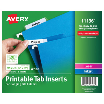 Avery 11136 Paper Insert, 2" Long, White, 100/Pack - Default Title
