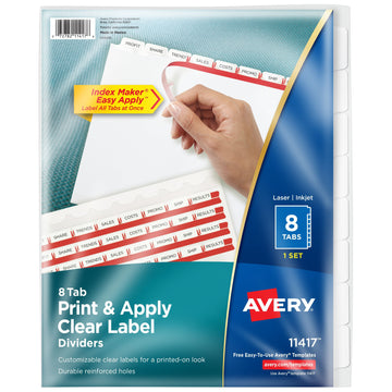 Avery Divider Set, 8 1/2" x 11", White - 8-Tab