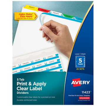 Avery Divider Set, 8 1/2" x 11", Assorted, 25/Pack - 5-Tab