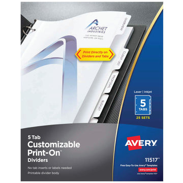 Avery Post Consumer Divider Set, 8 1/2" x 11", White, 25/Pack - 5-Tab