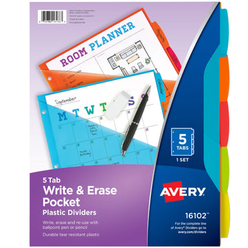 Avery Plastic Divider, 9 1/4" x 11 1/4", Assorted - 5-Tab