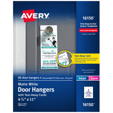 Avery 16150 Paper Door Hanger, 4 1/4" x 11", White, 80/Pack - Default Title