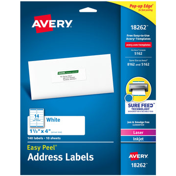 Avery 18262 Label, 1 1/3" x 4", White, 140/Pack - Default Title