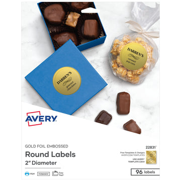 Avery 22831 Foil Label, 2" Diameter, Gold, 96/Pack - Default Title