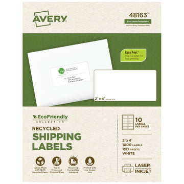 Avery 48163 Recycled Materials Label, 2" x 4", White, 1,000/Box - Default Title