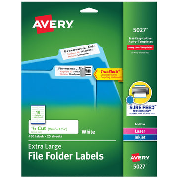 Avery 5027 File Folder Label, 15/16" x 3 7/16", White, 450/Pack - Default Title