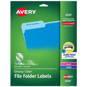 Avery 5029 File Folder Label, 2/3" x 3 7/16", Clear, 450/Pack - Default Title