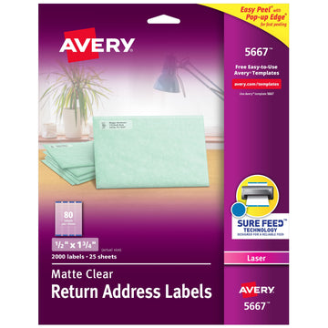 Avery 5667 Label, 1/2" x 1 3/4", Clear, 2,000/Pack - Default Title