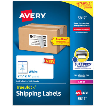 Avery 5817 Shipping Label, 2 1/2" x 4", White, 800/Pack - Default Title