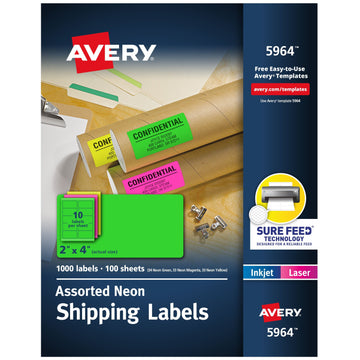 Avery Paper Label, 2" x 4", 1,000/Box - Assorted