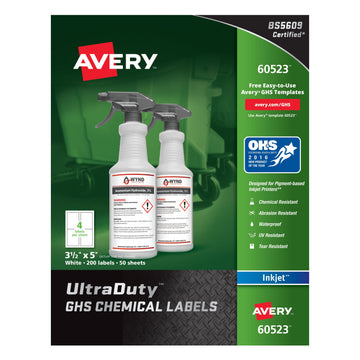 Avery 60523 Chemical Label, 3 1/2" x 5", White, 200/Pack - Default Title