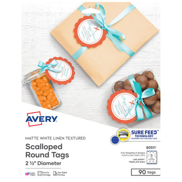 Avery 80511 Cardstock Tag, 2 1/2" Diameter, White, 90/Pack - Default Title