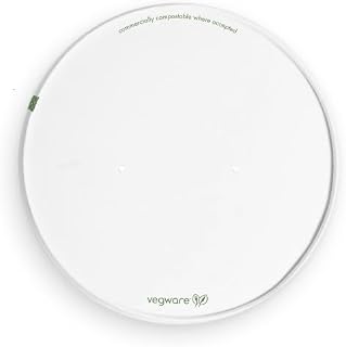Vegware 185-Series Compostable Food Bowl Lids, Case of 300, Hot Food Vents, Paper Flat Top Fits all 185-Series Paper Containers, Sustainable Board With a Plant Based PLA Lining, Disposable