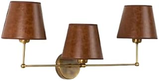 Merco Enterprises Classic Mid-Century 3-Light Brass Wall Sconce Indoor Vanity Lighting Fixture with Fabric Shades – Modern Accent Light for Bathroom, Bedroom, Hallway, or Living Room (Brown)