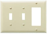 Legrand Pass & Seymour TP226W Trademaster Mid-Size Unbreakable Nylon Wall Plate, 3 Gang, Combination Two Toggle and One Decorator Rocker GFCI Cover, White (1 Count)