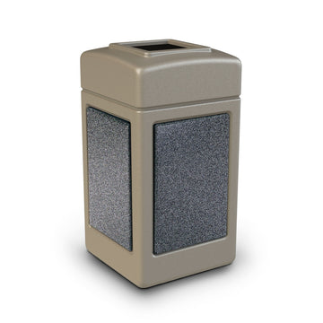 Commercial Zone StoneTec Heavy Duty Plastic Decorative Trash Can, 42 gal. - Beige Pepperstone