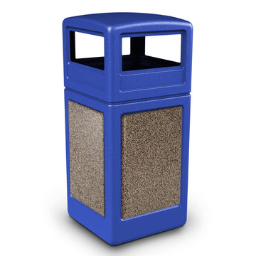 Commercial Zone StoneTec Heavy Duty Plastic Decorative Trash Can, 42 gal. - Beige Blue