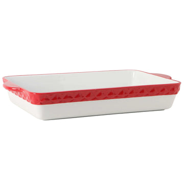 Tuxton DisplayTux China Casserole Dish, 6.25 qt., 2/Case - Bright White Red White