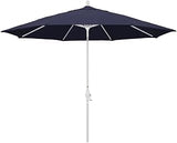 California Umbrella 11' Round Aluminum Market Umbrella, Crank Lift, Collar Tilt, White Pole, Sunbrella Navy