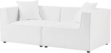 White 2-Piece Outdoor Patio Sectional Sofa Loveseat with Cushioned Seating, Weather-Resistant Material, Stylish Design for Garden, Backyard
