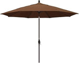 California Umbrella 11' Round Aluminum Market Umbrella, Crank Lift, Collar Tilt, Bronze Pole, Sunbrella, Teak