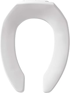 Bemis 1955SSCT Commercial Open Front Plastic Toilet Seat, Heavy Duty Industrial No Slam Seat without Lid, Secure Installation, Made in USA, Elongated, White