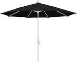 California Umbrella 11' Round Aluminum Market Umbrella, Crank Lift, Collar Tilt, White Pole, Sunbrella Black