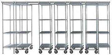 Nexel 7 Unit Space TRAC Storage Shelving, 14 Ft. Long, Chrome, 72" W x 18" D x 86" H