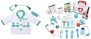 Melissa & Doug Doctor Role Play Bundle - 8-Piece Kids Costume Set with 25-Piece Medical Kit, Stethoscope, Coat & Accessories for Ages 3+
