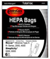 6 Hepa Bags for Riccar Vibrance / Simplicity Type A Vacuum Bags