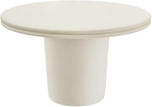 White Indoor Outdoor Concrete Round Dining Table for Patio, 48-Inch Diameter, Weather-Resistant, Sturdy Design, Perfect for Entertaining