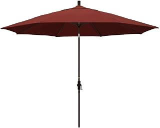 California Umbrella 11' Round Aluminum Market Umbrella, Crank Lift, Collar Tilt, Bronze Pole, Sunbrella Henna