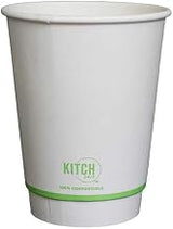 KITCH24/7 White Compostable Smooth Insulated Paper Hot Cup, 12 Ounce - 500 per case