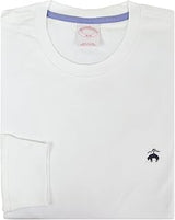 Brooks Brothers Men's All Cotton Golden Fleece Embroidery Solid Long Sleeve Crewneck Tee T-Shirt (Large, 185887 White/Navy Blue Logo)