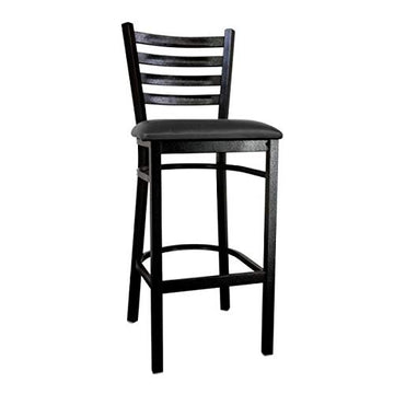 METAL LADDER BACK BAR HEIGHT CHAIR WITH BLACK FINISH AND BLACK VINYL SEAT by Omcan – Black, Model 44397