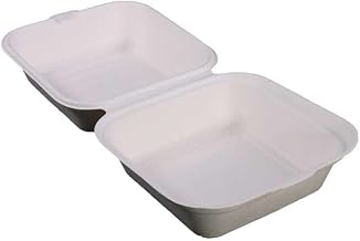 KITCH24/7 White Compostable Molded Fiber Hinged Container, 6 x 6 inch - 500 per case