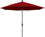 California Umbrella 11' Round Aluminum Market Umbrella, Crank Lift, Collar Tilt, Black Pole, Sunbrella Jockey Red