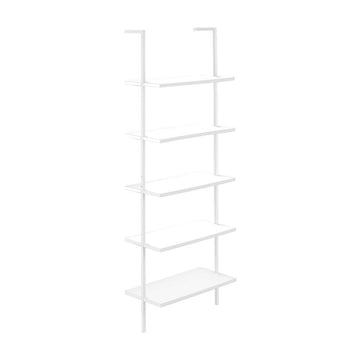 Metal Frame Particle Board Bookcase 5-Tier Ladder Shelf by Furnifact – Metal, White