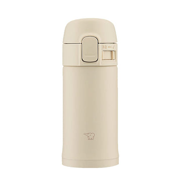 One-Touch Stainless Steel Water Bottle by Zojirushi – 6.8 Ounces, 0.2 liters, Stainless Steel, Beige (-CM), Model SM-PD20-CM