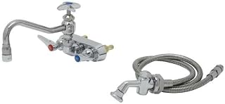T&S Brass 4" Workboard Faucet, Wall Mount, Ceramas, 8" Swing Nozzle W/Diverter, Hose, Spray Valve