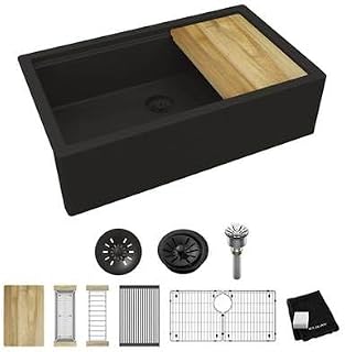 Elkay Quartz Luxe 35-7/8 x 21-9/16 x 9 Single Bowl 10" Apron Farmhouse Workstation Sink with Perfect Drain, Obsidian
