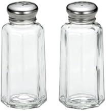 Tablecraft 155S&P-2 Salt/Pepper Shaker, 2 oz., 1-5/8"L x 1-5/8"W x 4"H, Paneled Glass, Dishwasher Safe, Stainless Steel Tops (fits Rack Model Numbers 606R & 606RBK), 24 Each per case