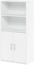 Furnifact White Storage Cabinet with 2 Open Shelves and 2 Doors, Particle Board Construction, Versatile Living Room and Bedroom Organizer