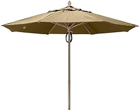 7MPPCB-8600 7.5 ft. Champagne Bronze Aluminum Pole Acrylic Market Push Up Umbrella, Antique Beige Canopy