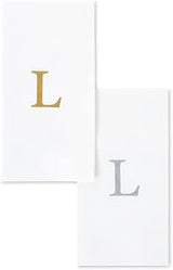 AMERICAN HOMESTEAD Disposable Hand Towels - Silver Monogrammed Guest Napkins - Linen-Like Bathroom Paper Towels for Guests - Perfect Wedding and Party Napkins - 25 Count (Silver L)