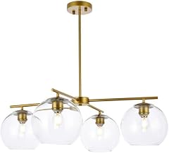 Opus 4-Light Mid-Century Metal Pendant in Brass and Clear
