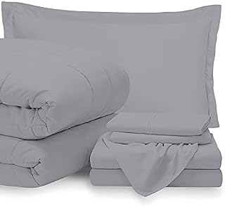 Bedding Set7 Piece Bed-in-A-Bag Comforter & Sheet Set 21" Deep Pocket, 100% Egyptian Cotton Sets Include - 1Comforter, 1Flat Sheet,1Fitted Sheet, 2Pillowcase & 2Pillowsham- Silver King Size